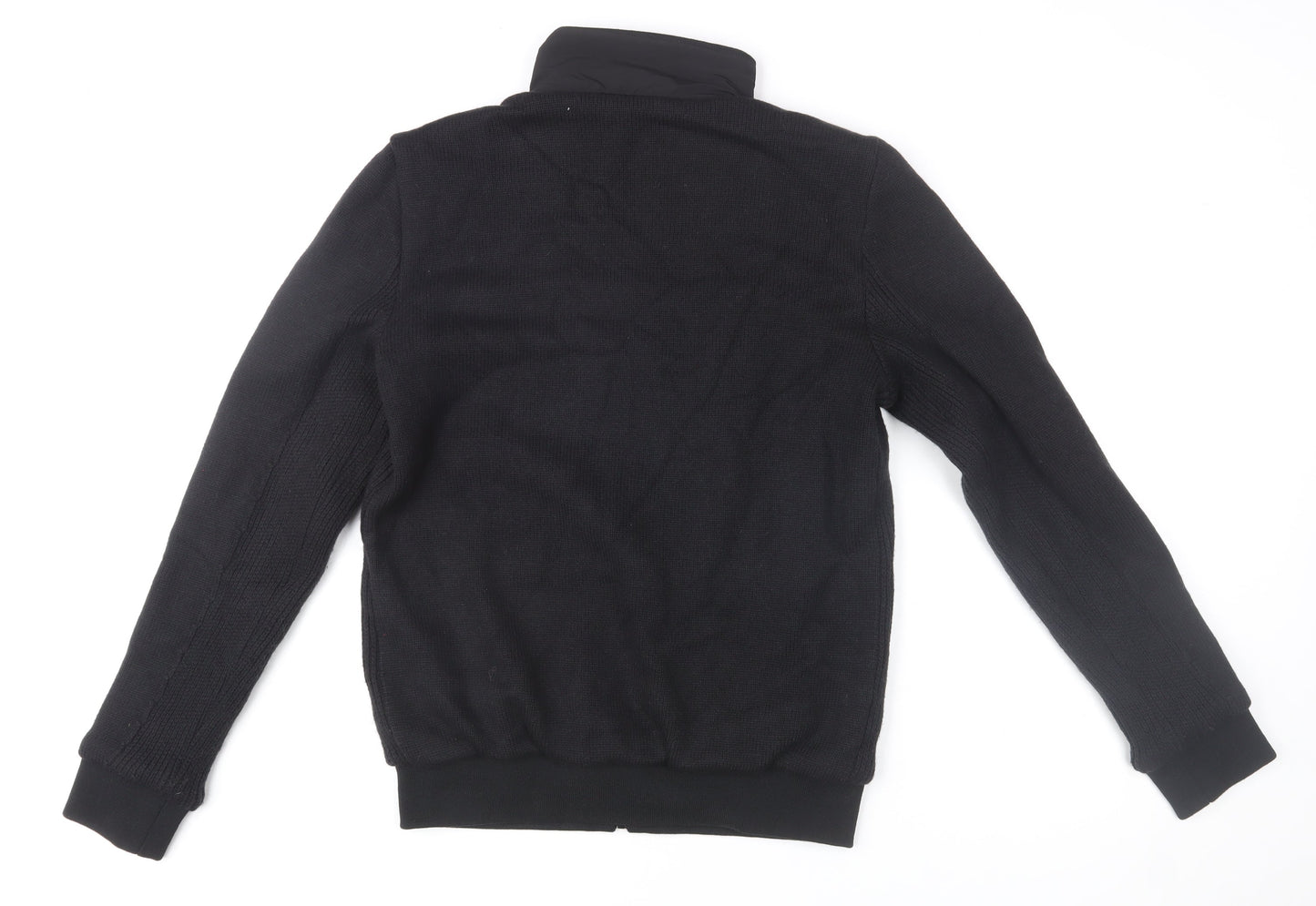 Superdry Men's Black Bomber Jacket Size S Full Zip Knit Panel