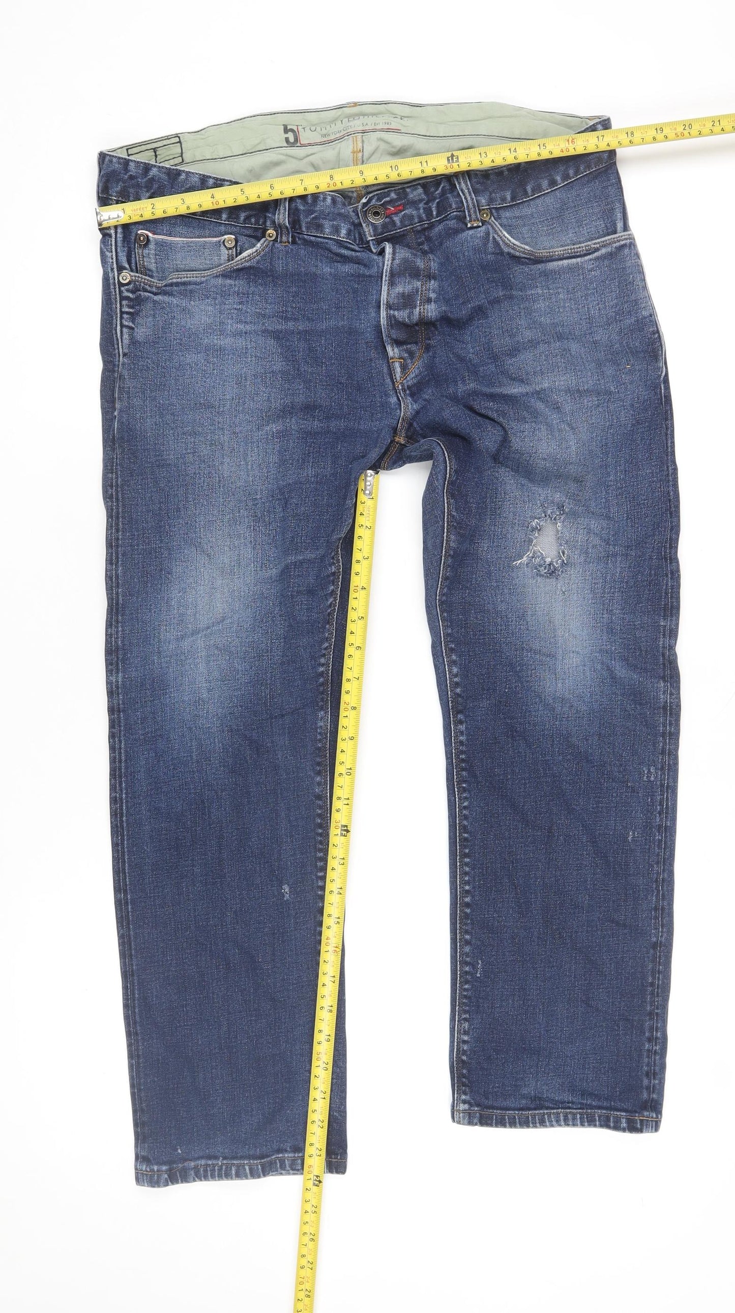 Tommy Hilfiger Men's Blue 38x30 Regular Straight Denim Jeans