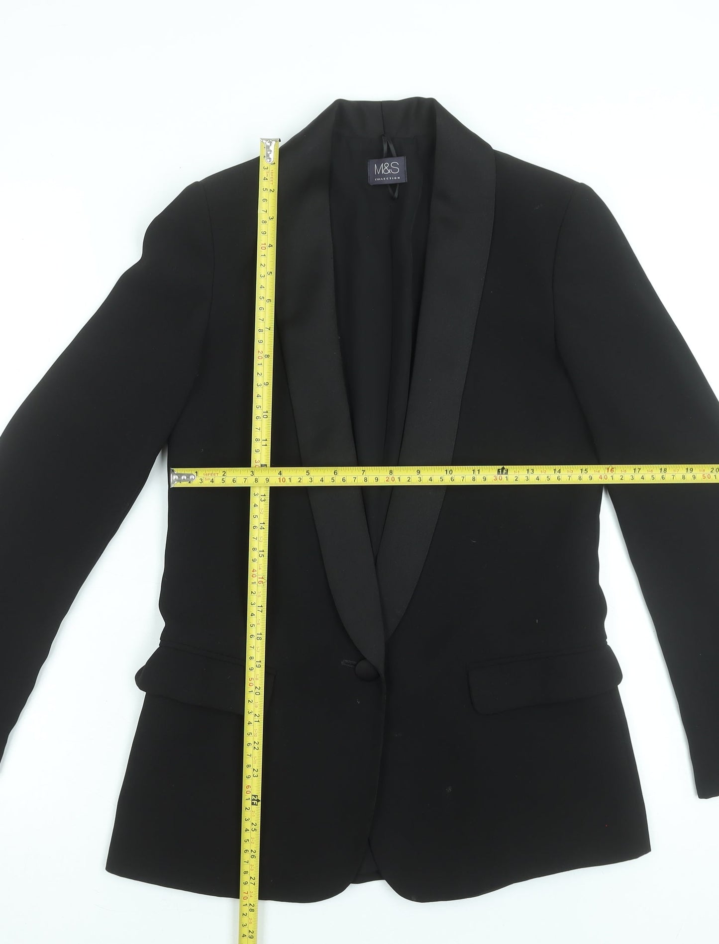 Marks and Spencer Women’s Black Tuxedo Blazer UK 6 Shawl Collar One Button