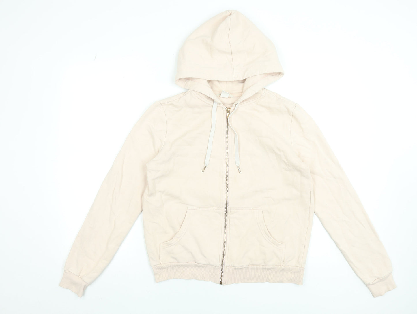 H&M Women Beige Full Zip Hoodie Size Small Cotton Blend Casual