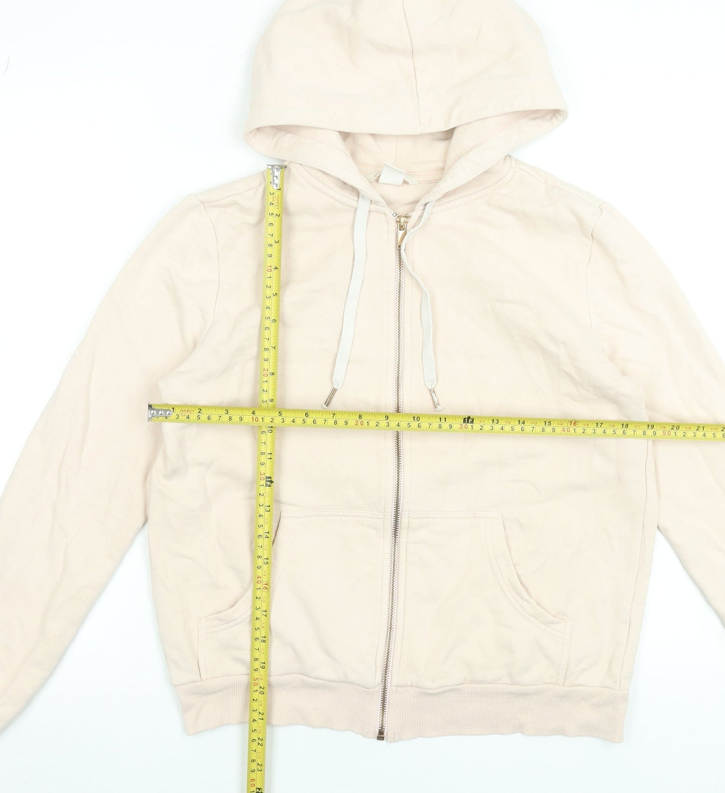 H&M Women Beige Full Zip Hoodie Size Small Cotton Blend Casual