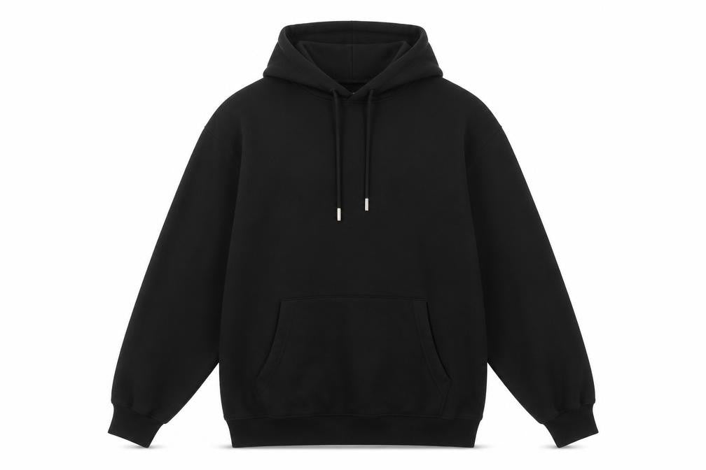 Front view of boohooMAN Men's Black Pullover Hoodie XS Cotton Blend Casual
