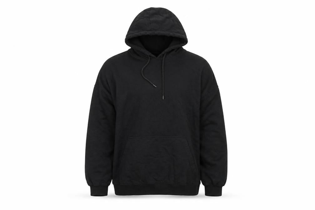 Front view of boohooMAN Men's Black Pullover Hoodie S Graphic Dove Flame Print