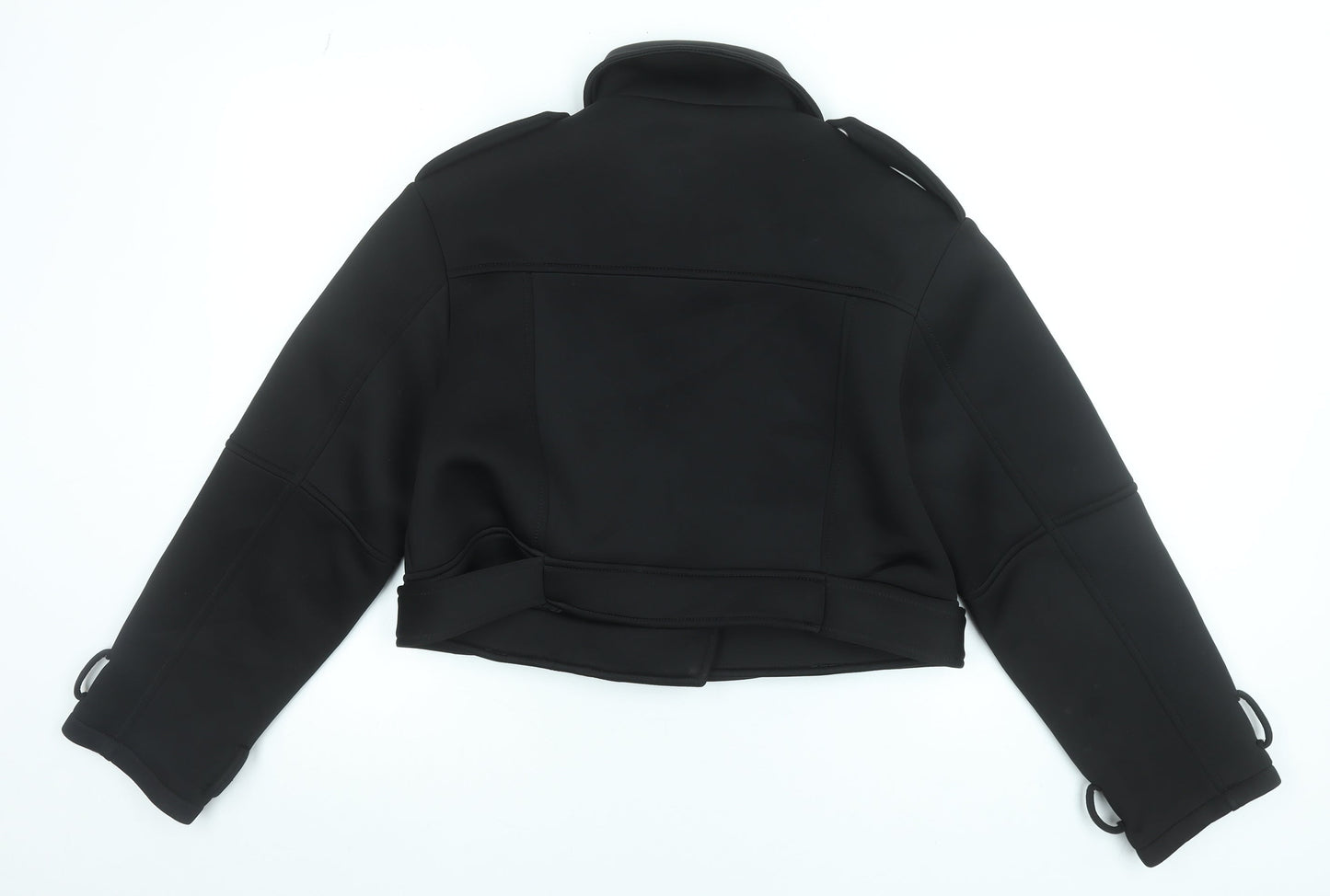 ASOS DESIGN Womens Black Size 8 Cropped Biker Jacket with Belt