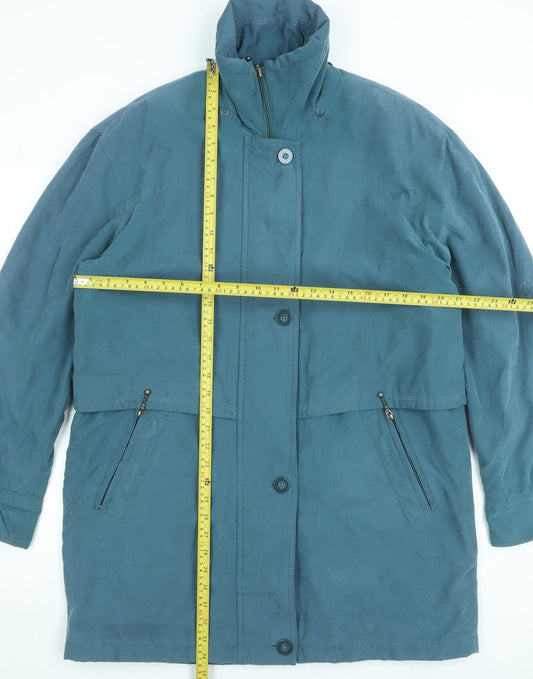 Outer Layer Womens Blue Long Parka Coat M Lined Zip Button Polyester