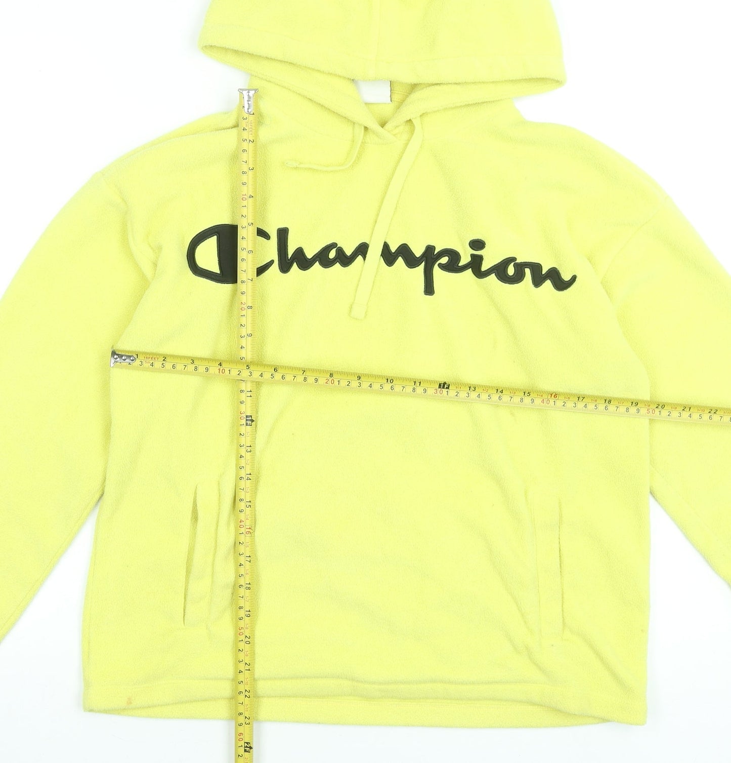 Champion Men's Yellow Fleece Pullover Hoodie Medium