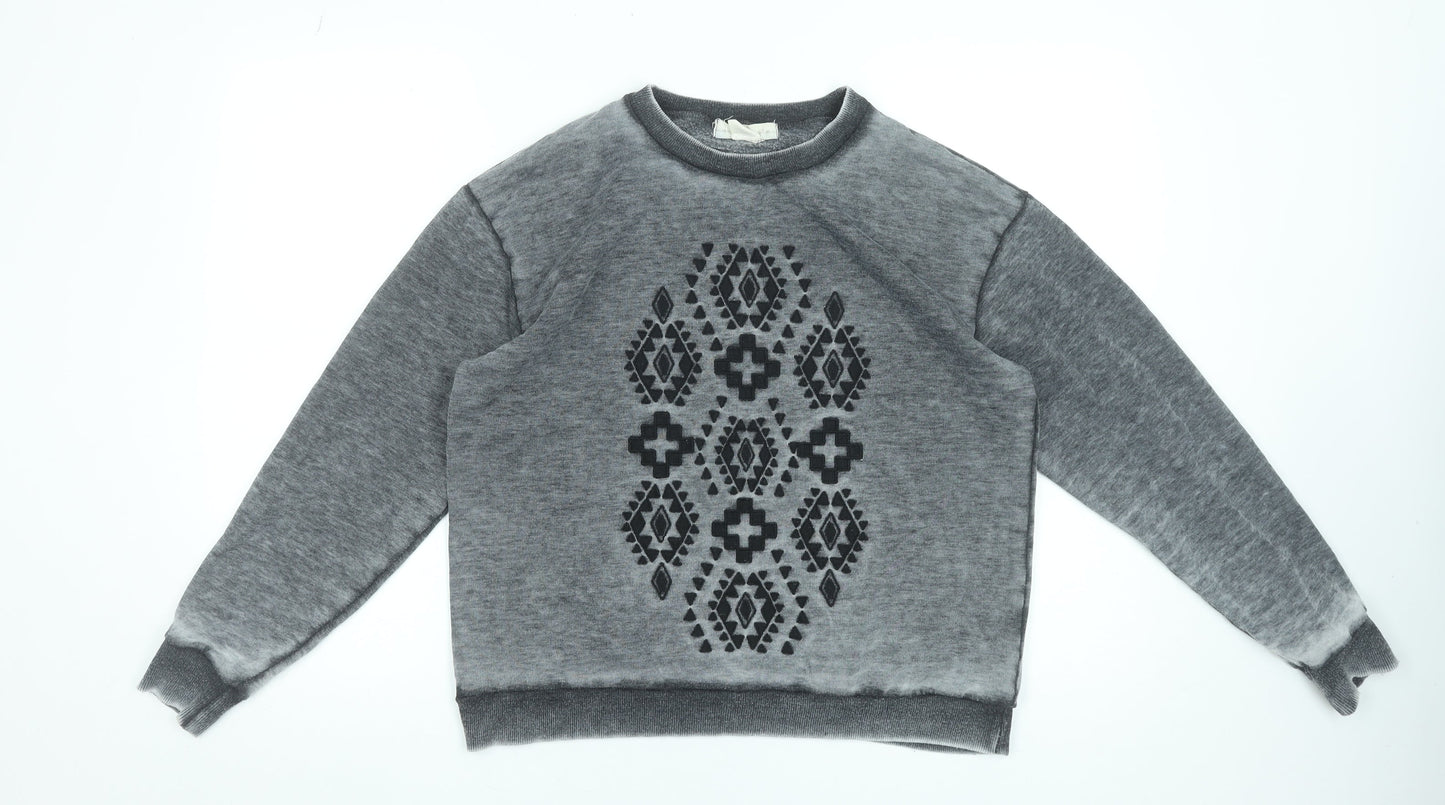 Sitting At Star Women's Grey Pullover Sweatshirt Size S Aztec Print