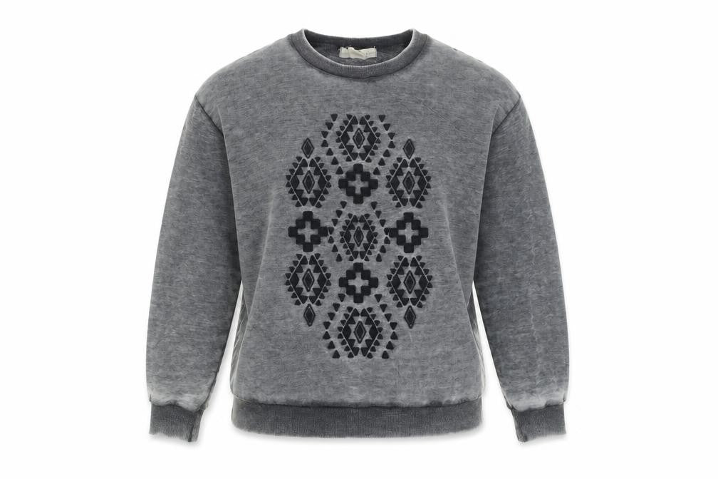 Sitting At Star Women's Grey Pullover Sweatshirt Size S Aztec Print