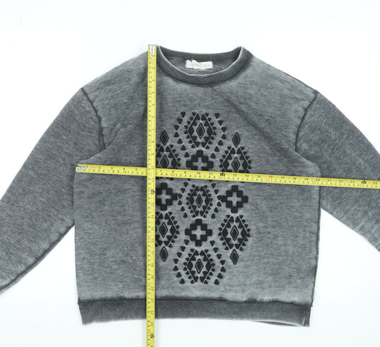 Sitting At Star Women's Grey Pullover Sweatshirt Size S Aztec Print