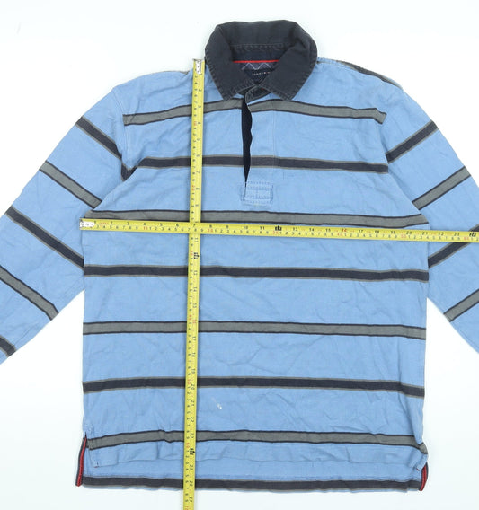 Tommy Hilfiger Men's Blue Striped Long Sleeve Cotton Polo M