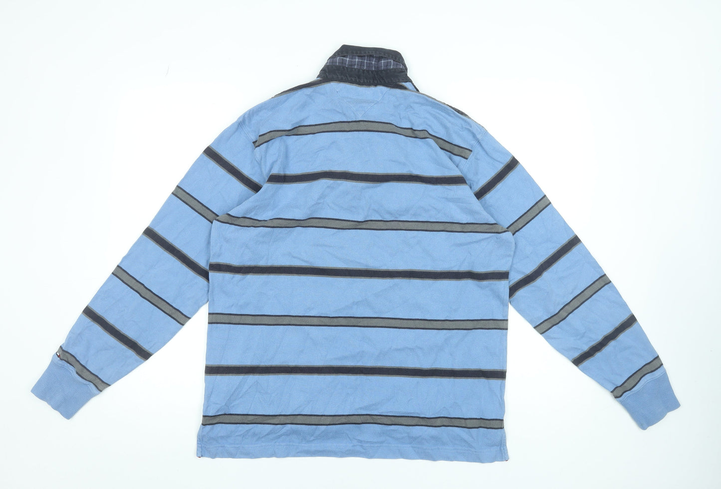 Tommy Hilfiger Men's Blue Striped Long Sleeve Cotton Polo M