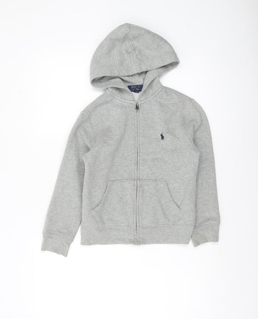 Polo Ralph Lauren Boys Grey Full Zip Hoodie Size 8 Cotton Blend