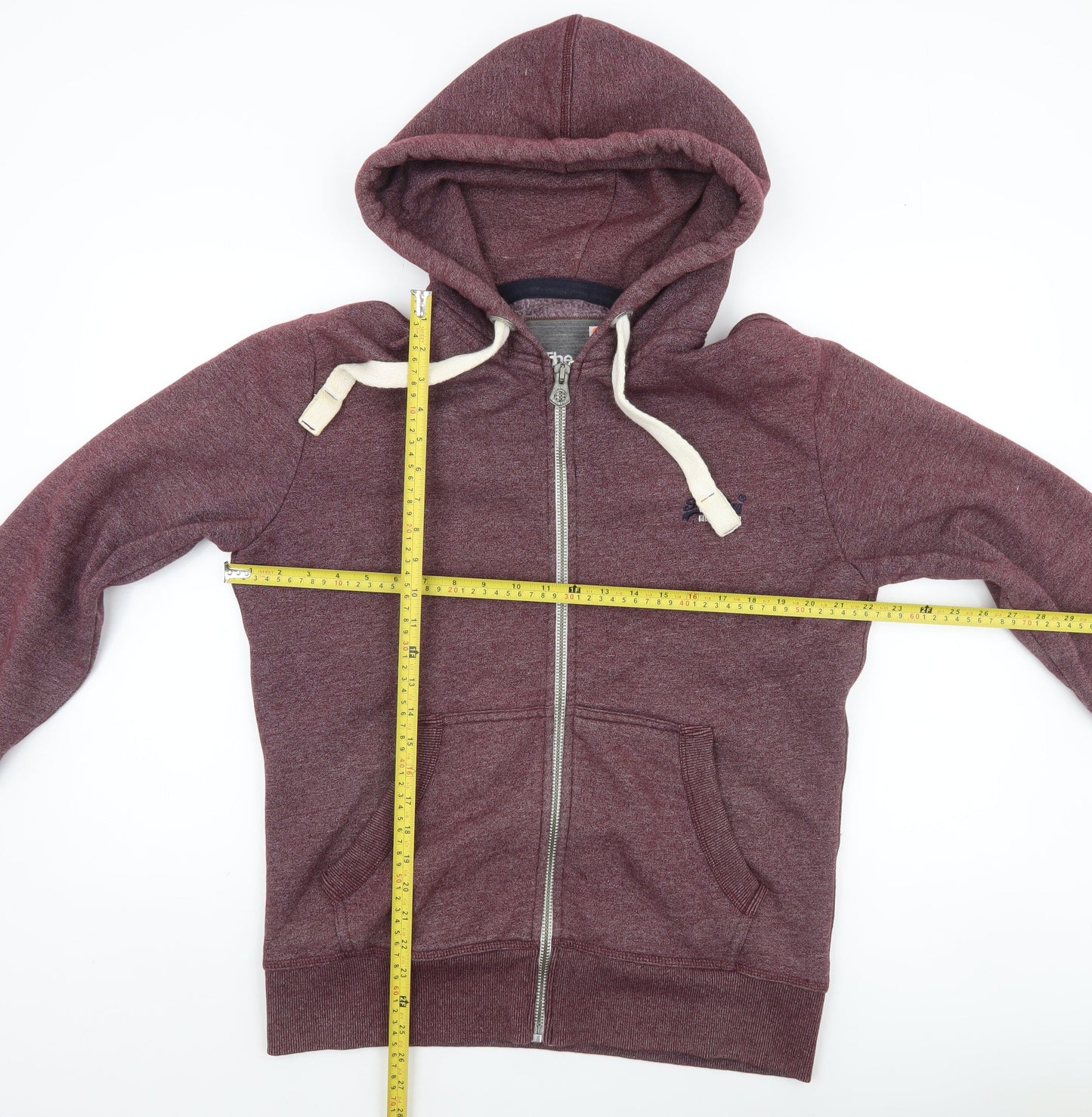 Superdry Men’s Red Full Zip Hoodie L Fleece Cotton Blend