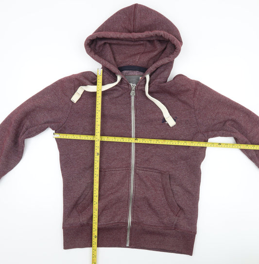 Superdry Men’s Red Full Zip Hoodie L Fleece Cotton Blend