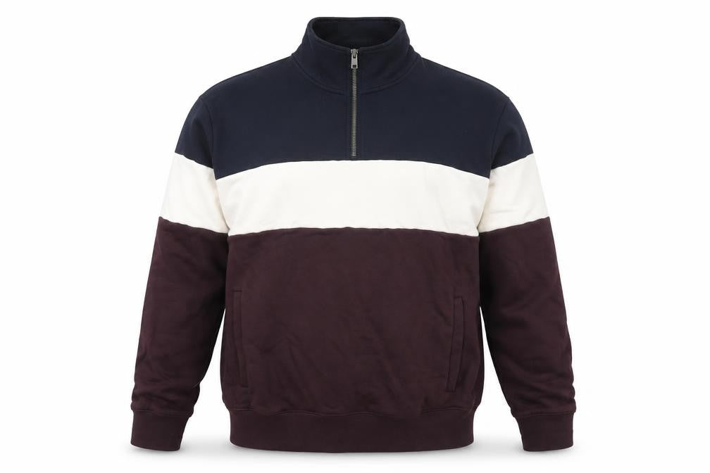 Marks and Spencer Men's Blue White Brown 1/2 Zip Sweatshirt M