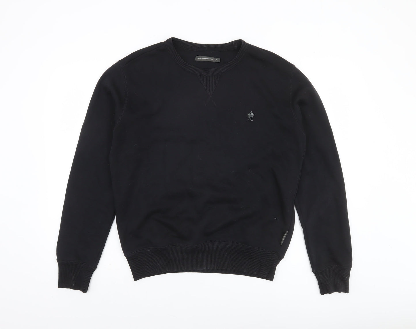 French Connection Men's Black Small Crew Neck Cotton Sweatshirt