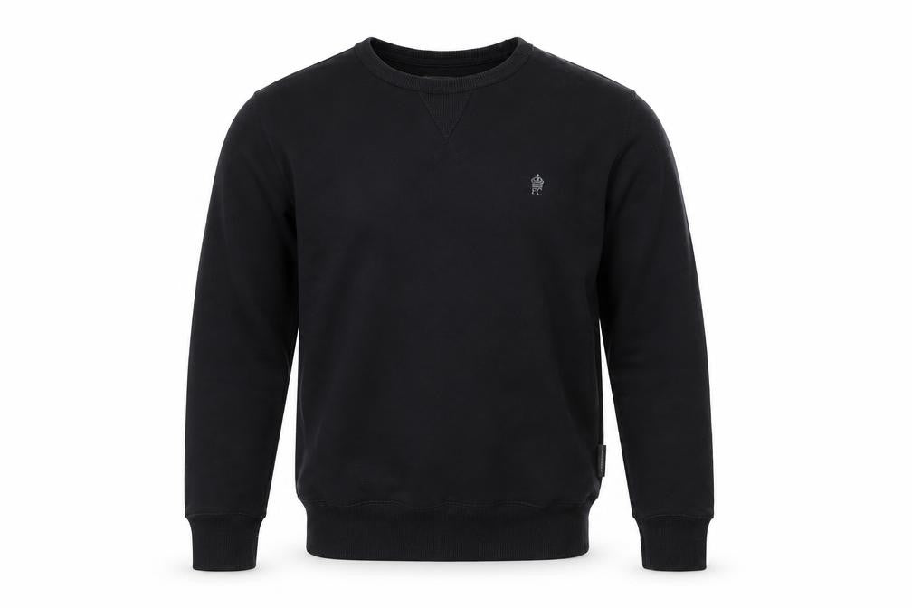 Front view of French Connection Men's Black Small Crew Neck Cotton Sweatshirt