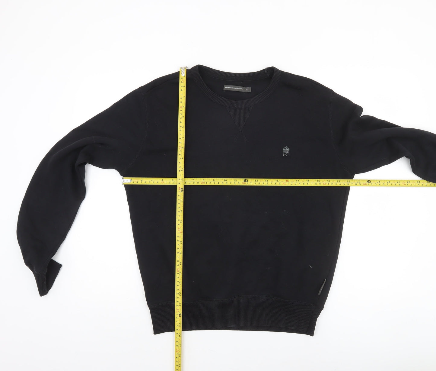 French Connection Men's Black Small Crew Neck Cotton Sweatshirt