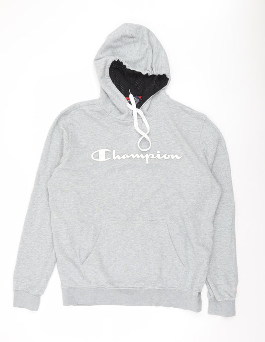 Champion Men's Grey Pullover Hoodie Large Logo Sportswear