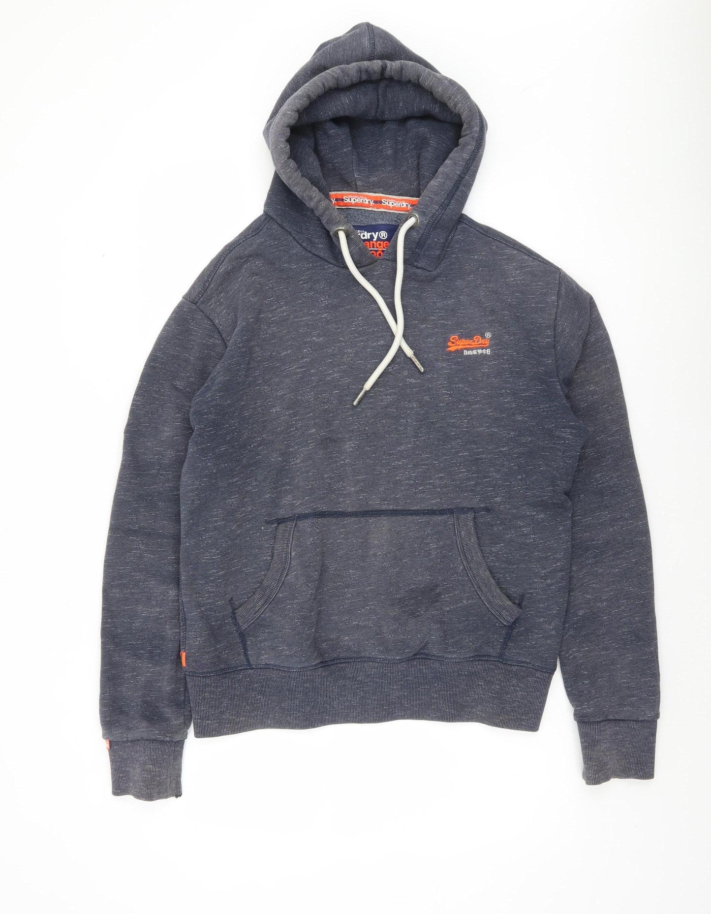 Superdry Men's Blue Pullover Hoodie Medium Fleece Logo Kangaroo Pocket