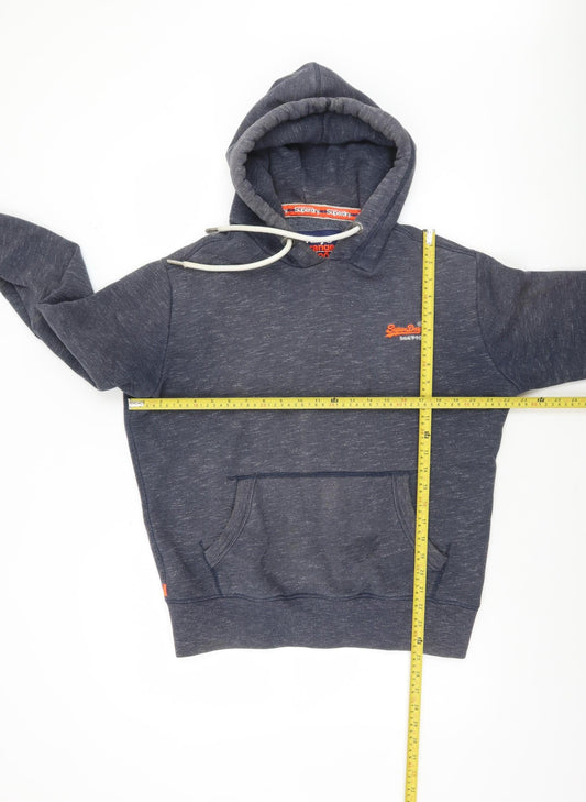 Superdry Men's Blue Pullover Hoodie Medium Fleece Logo Kangaroo Pocket