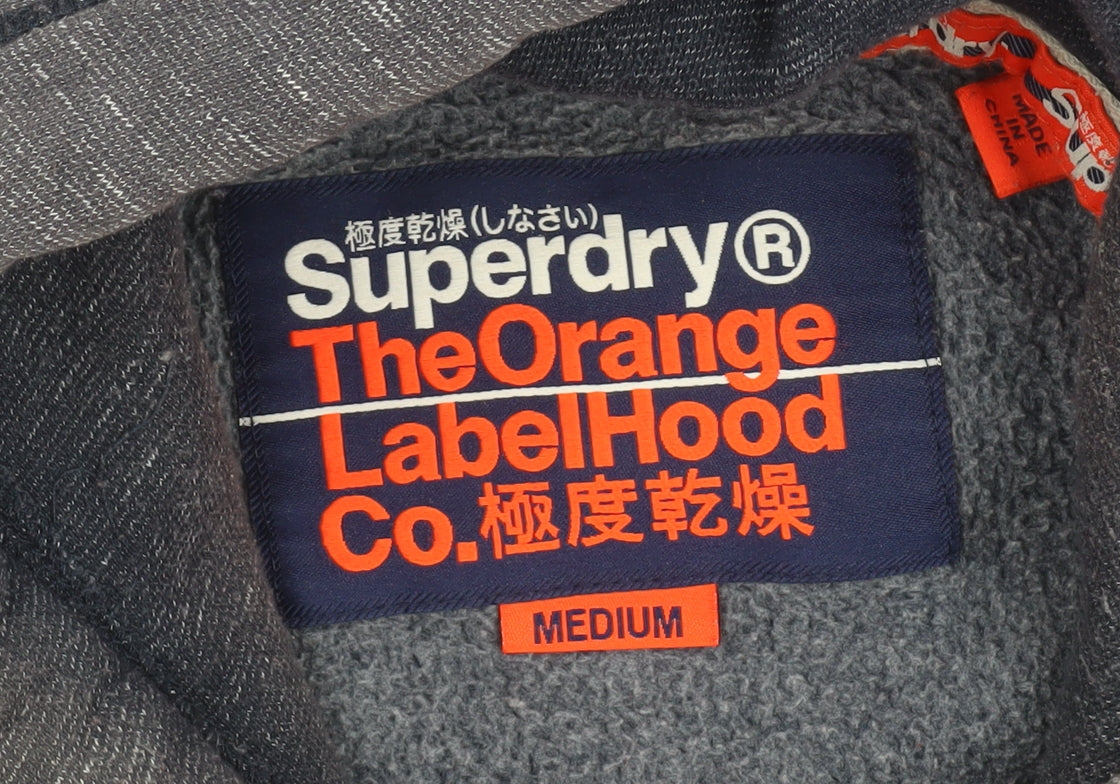 Superdry Men's Blue Pullover Hoodie Medium Fleece Logo Kangaroo Pocket