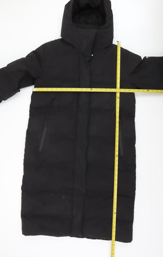 Superdry Women Black Long Hooded Puffer Coat Size 12
