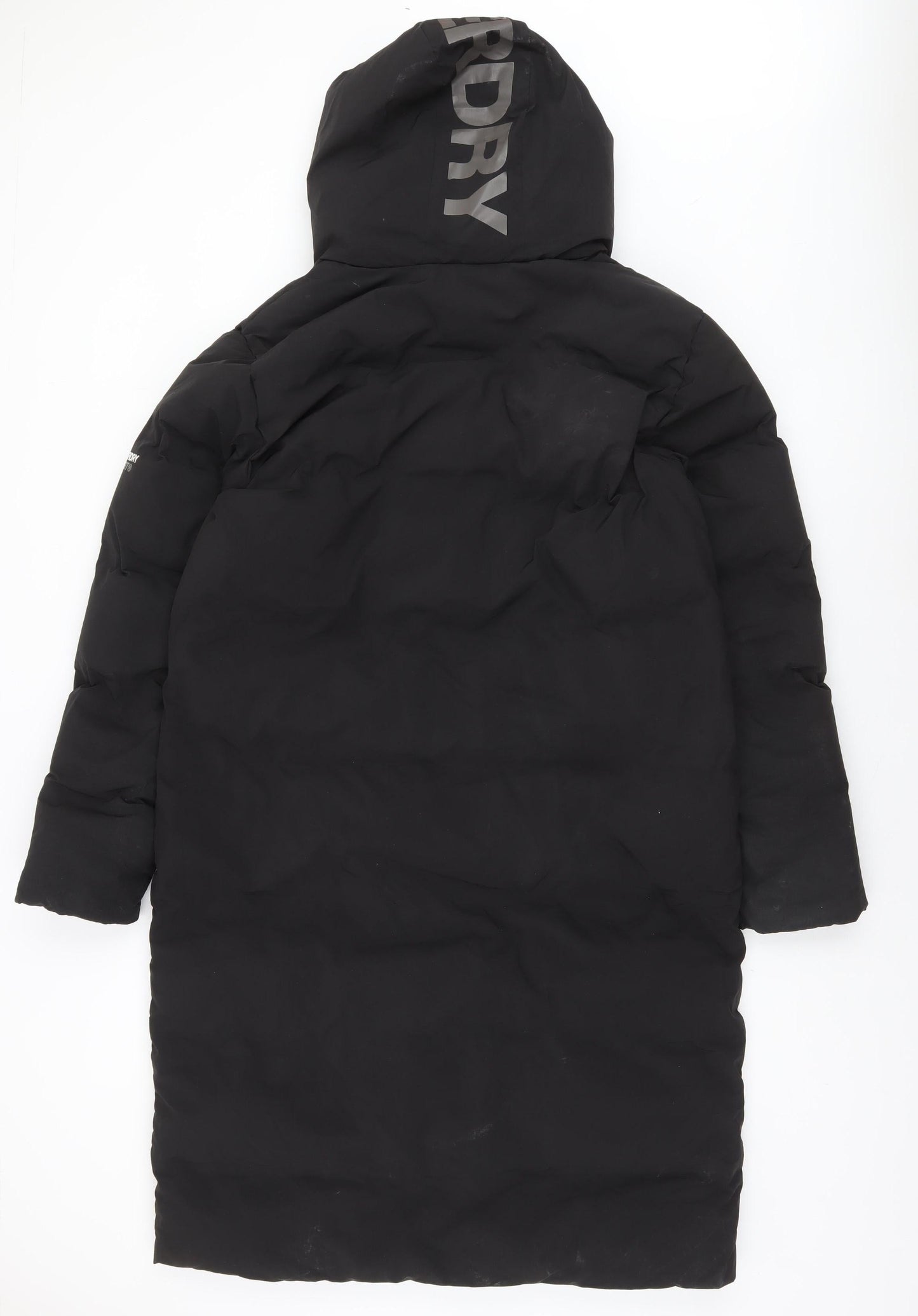 Superdry Women Black Long Hooded Puffer Coat Size 12
