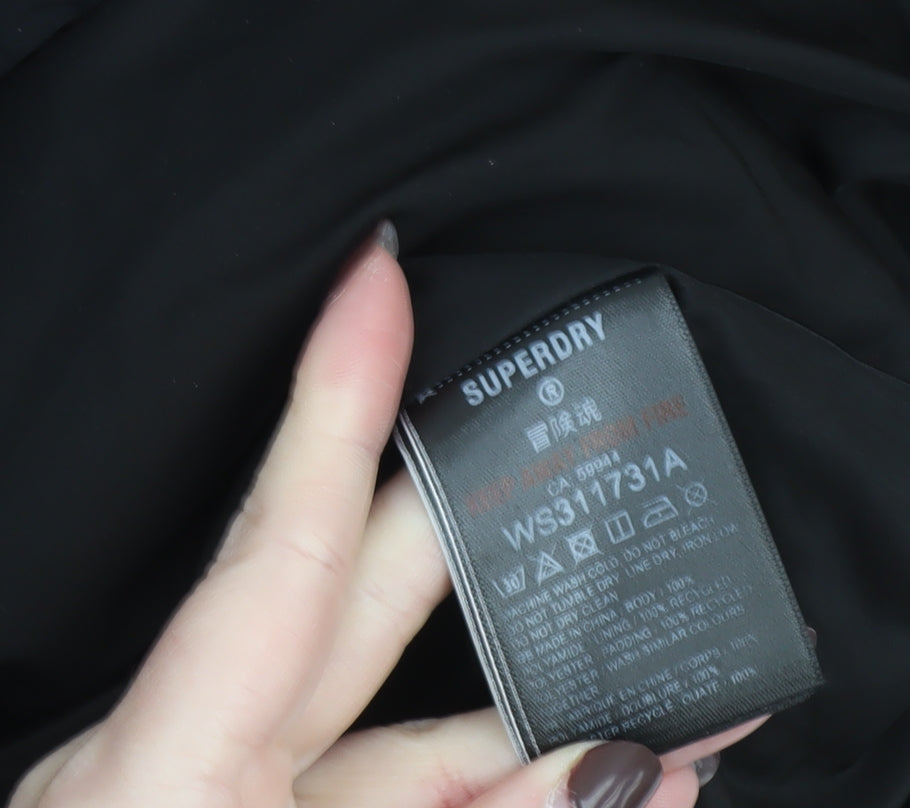 Superdry Women Black Long Hooded Puffer Coat Size 12