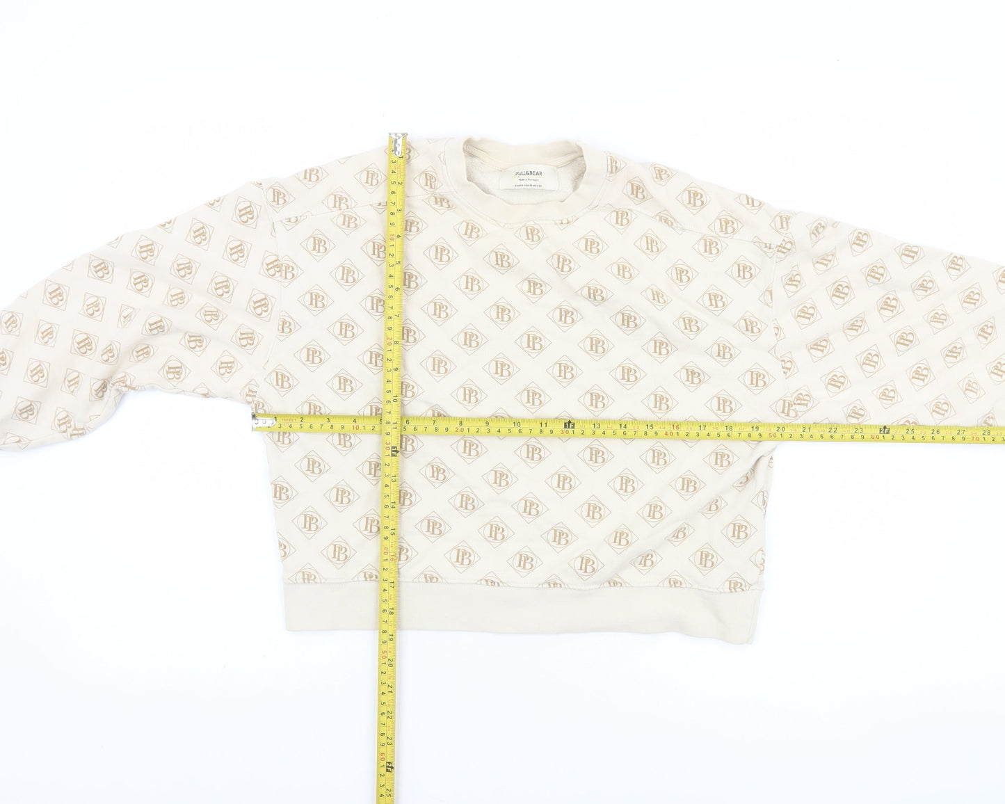 Pull & Bear Women’s Beige Logo Print Pullover Sweatshirt XS