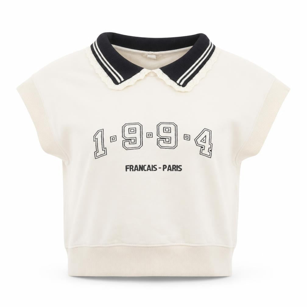 River Island Women Ivory Collared Cropped Sleeveless T-Shirt XS