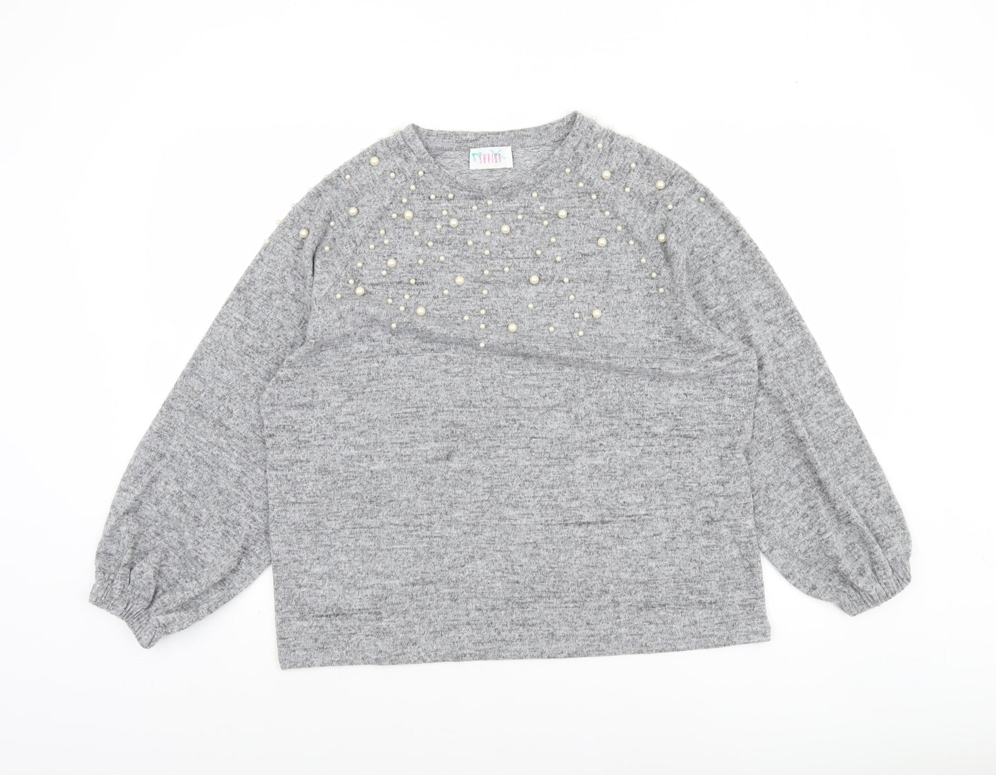 Savida Women Grey Beaded Long Sleeve Pullover Jumper Size L