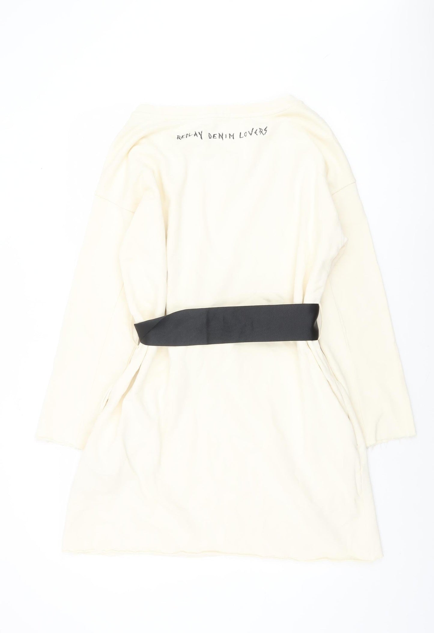 Replay Women Ivory Cotton Shift Dress XS Long Sleeve Belted