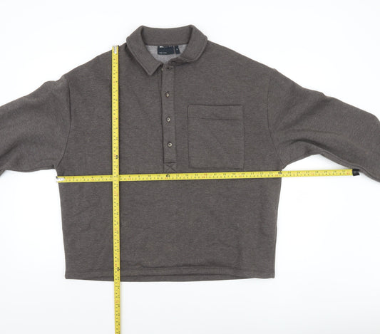 ASOS DESIGN Men's Brown Henley Fleece Sweatshirt XS Regular Fit