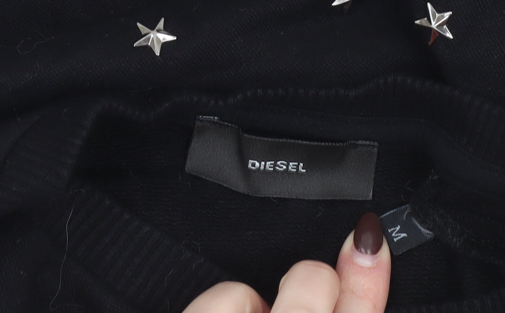 Womens UK M Regular Diesel Black Pullover Sweatshirt