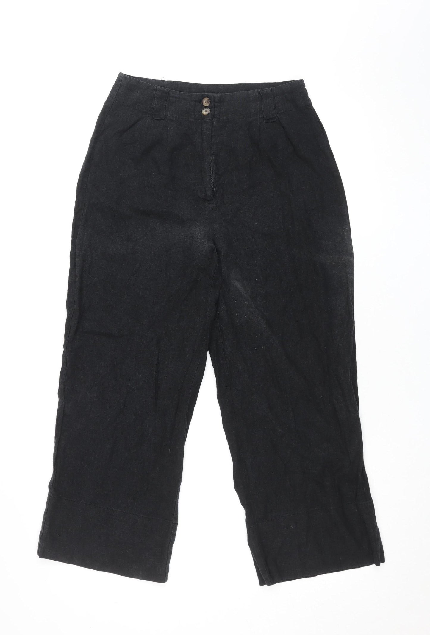 Glassons Women’s Black Linen Blend Cropped Wide-Leg Trousers Size 6
