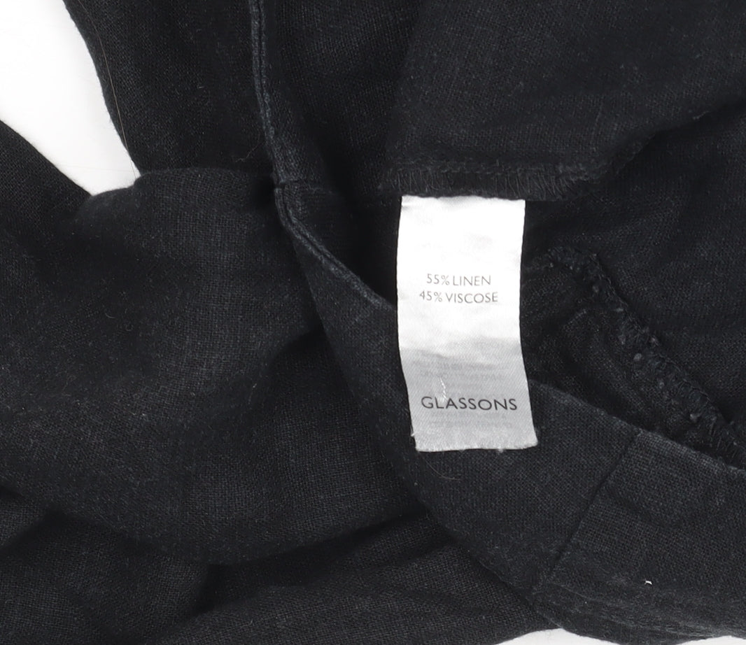 Glassons Women’s Black Linen Blend Cropped Wide-Leg Trousers Size 6