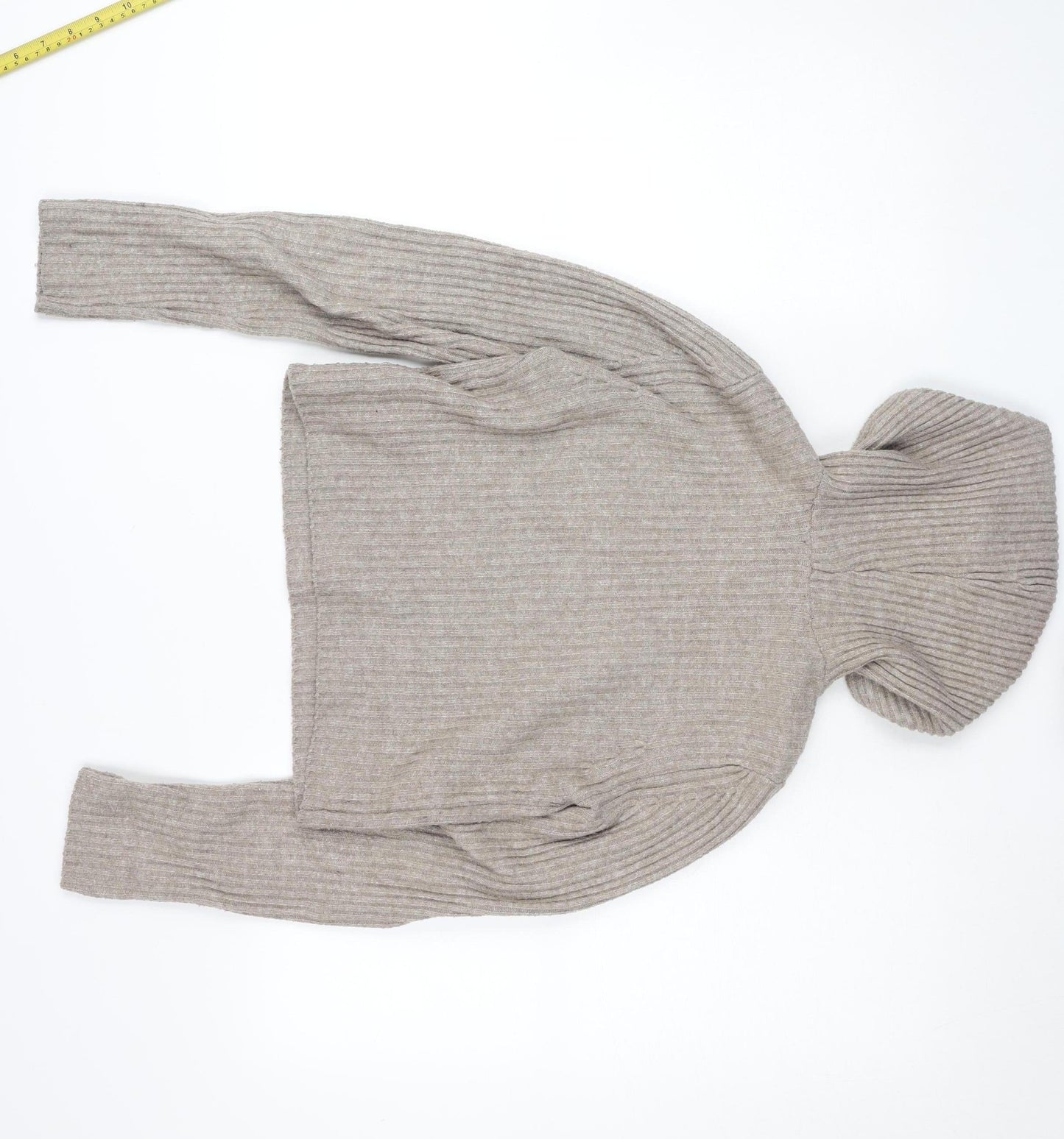 Stradivarius Women’s Beige Hooded Rib Knit Pullover Jumper Size S