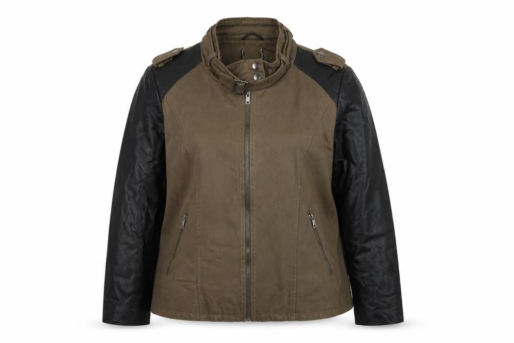George Women's Brown & Black Biker Jacket UK 22 Faux Leather Sleeves