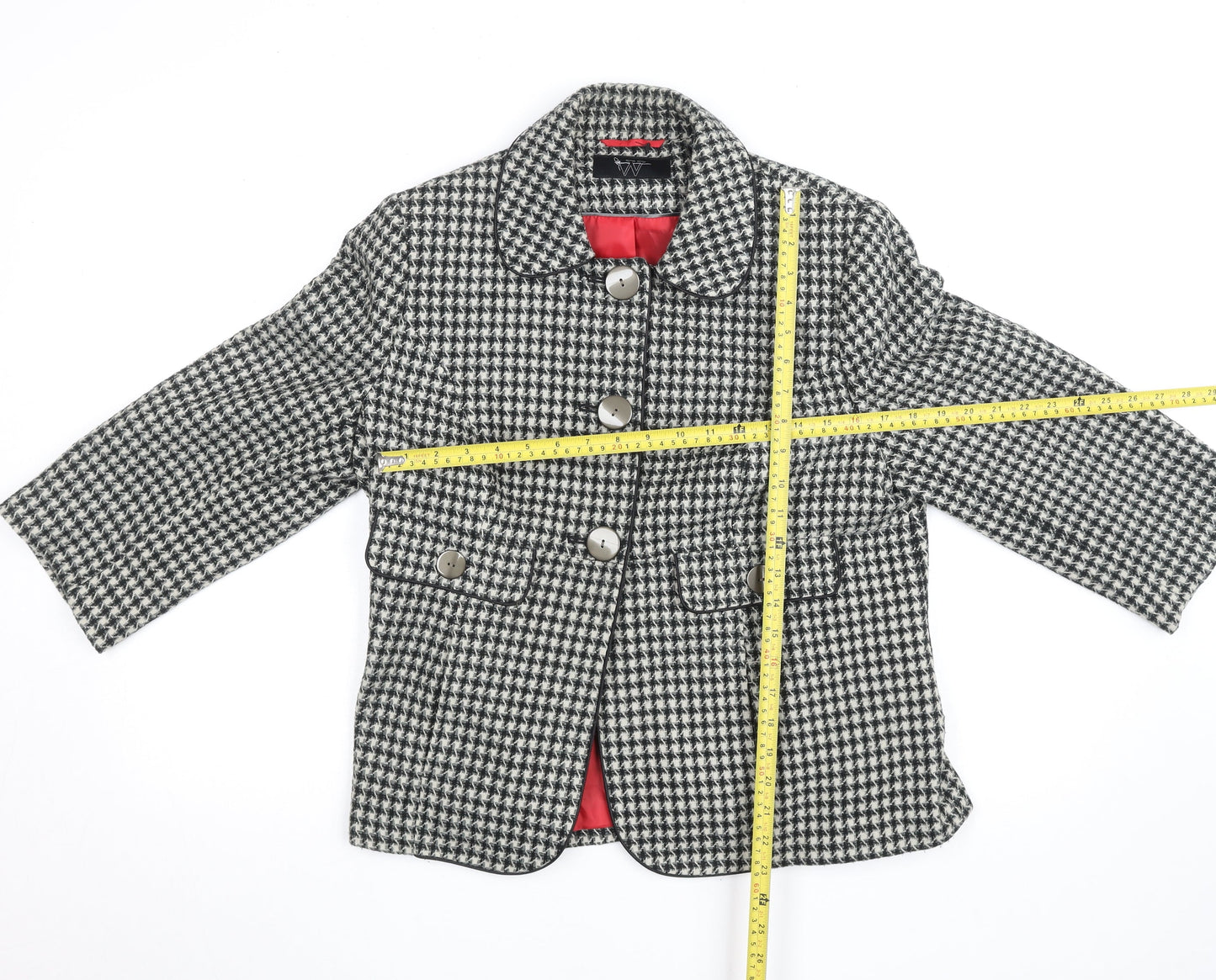 W Collection Women’s Black Houndstooth Wool Blazer Jacket Size 16