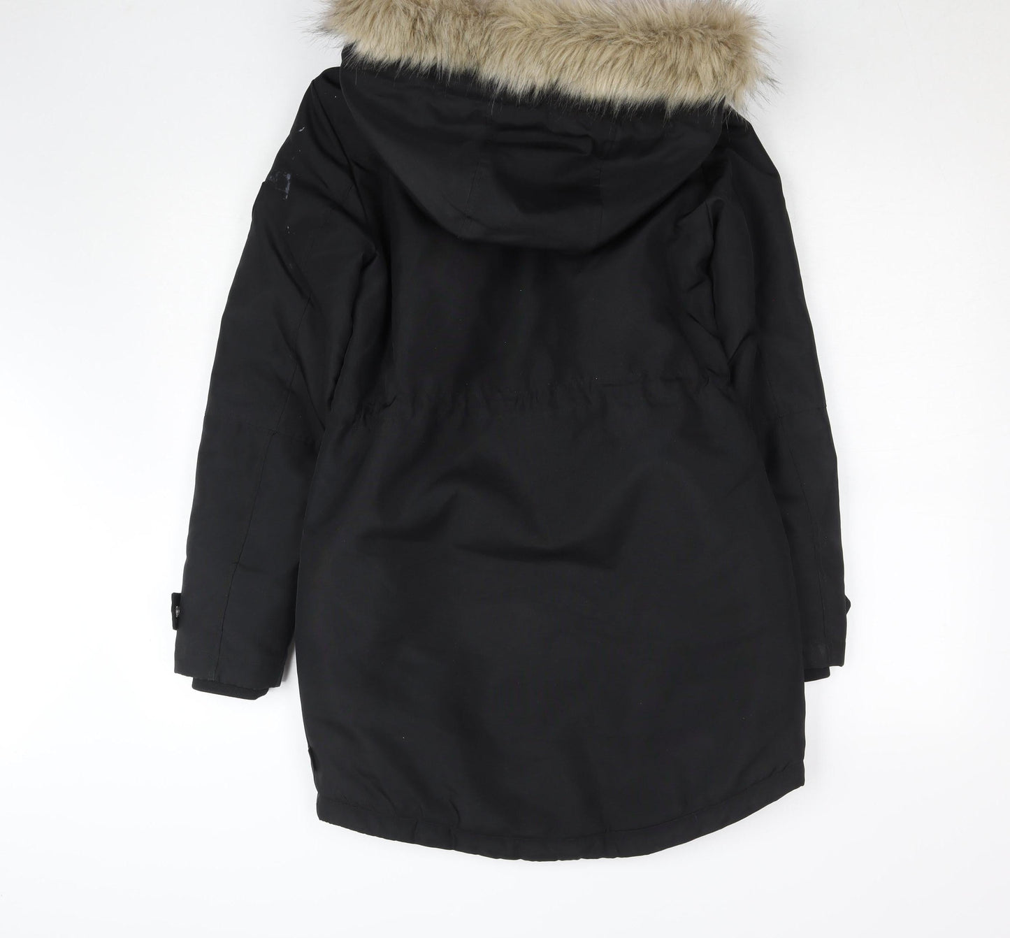 Vero Moda Womens Black Long Parka Coat Faux Fur Hood Size S