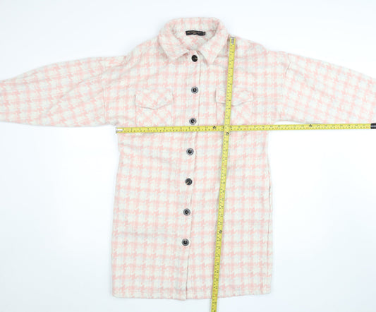 Amy & Clo Paris Women's Pink Tweed Check Mid-Length Coatigan Size S