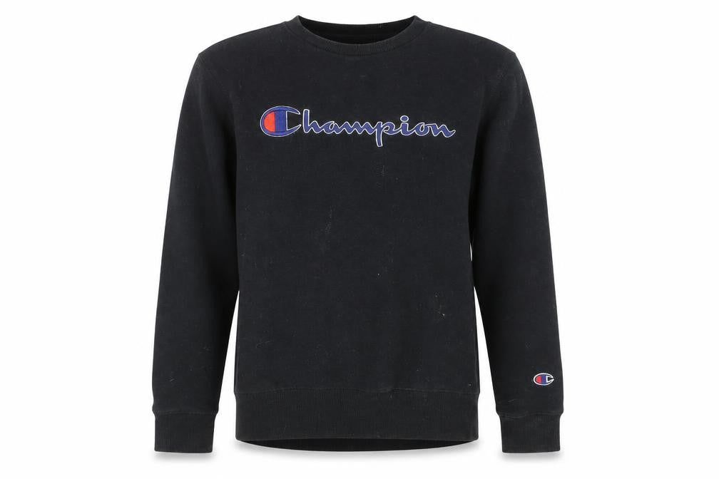 Champion Boys Black Fleece Pullover Sweatshirt M Logo Crew Neck