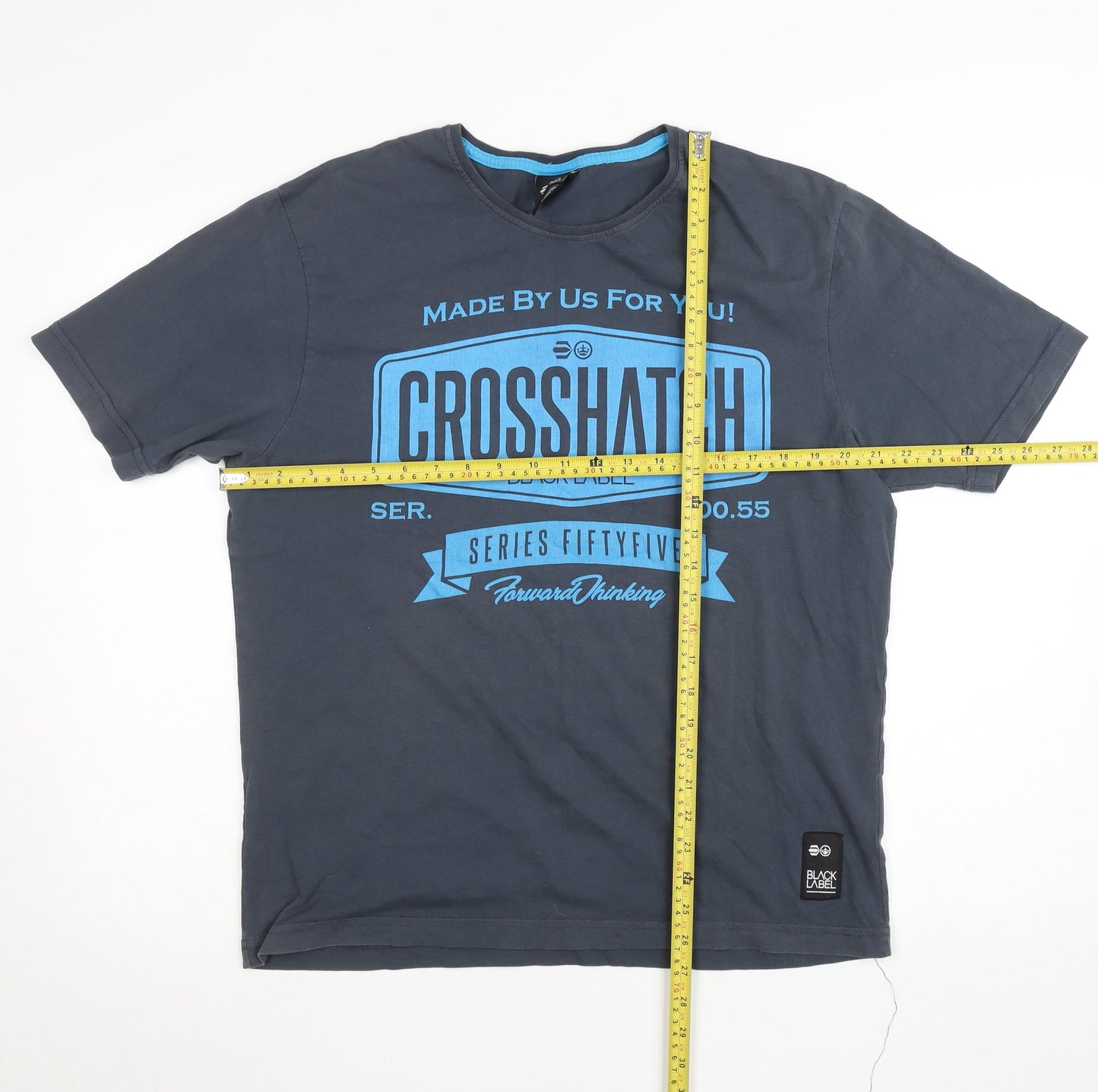 Crosshatch Men's Blue Graphic Print Short Sleeve Cotton T-Shirt L