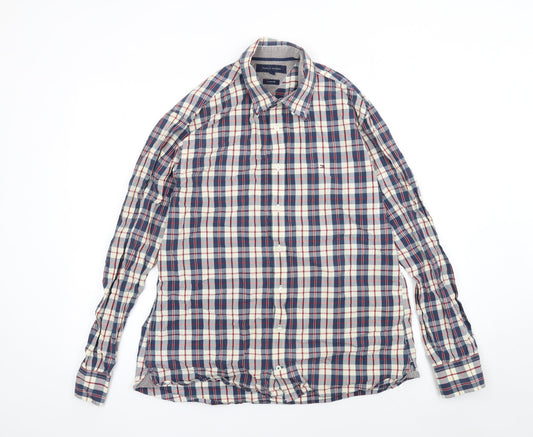 Tommy Hilfiger Men's Blue Check Long Sleeve Cotton Button-Up Shirt Size L