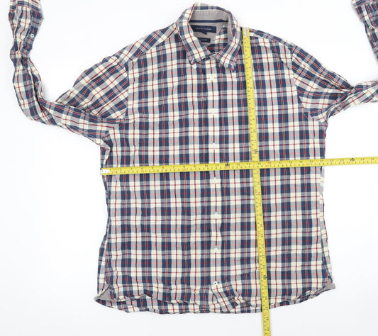 Tommy Hilfiger Men's Blue Check Long Sleeve Cotton Button-Up Shirt Size L