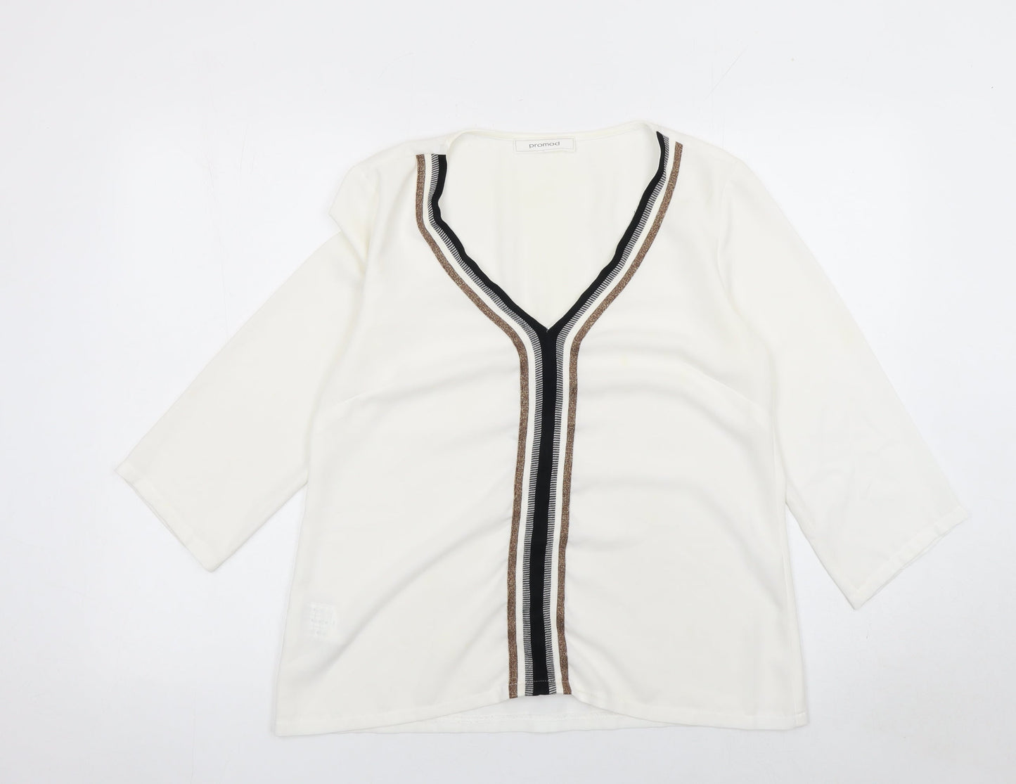 Promod Women Ivory V-Neck 3/4 Sleeve Blouse Size 10