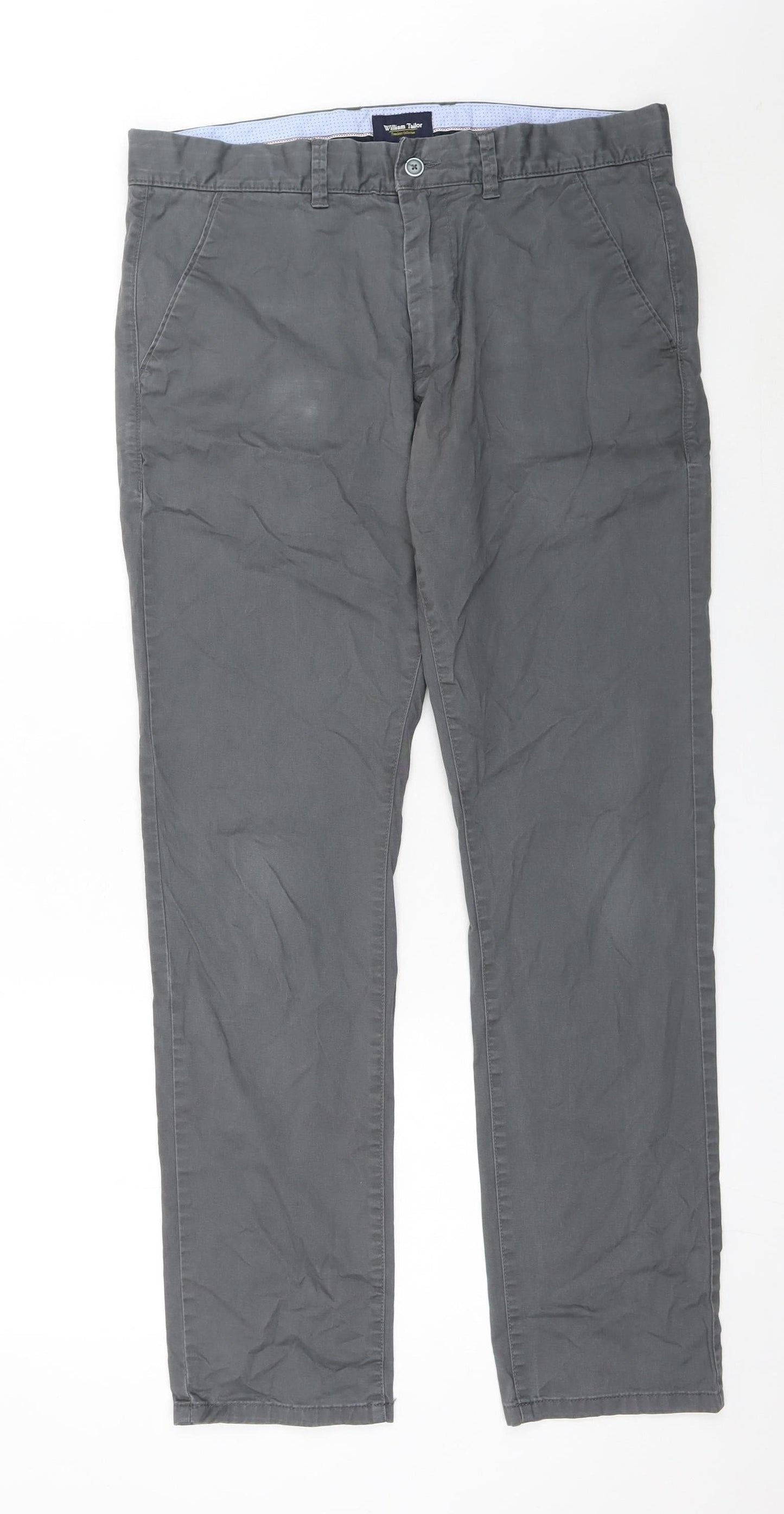 William Tailor Men's Grey 34x32 Chino Trousers Cotton Stretch