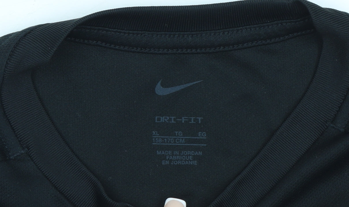 Nike Boys Black Dri-FIT Sports T-Shirt XL 158-170cm Moisture Wicking Tee