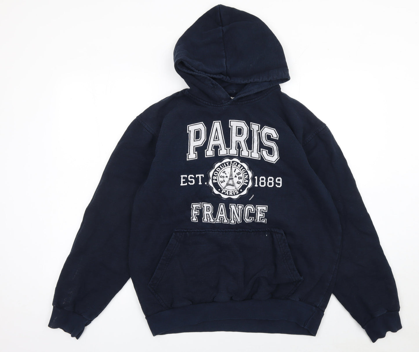 Paris Produit Original Navy Cotton Pullover Hoodie Women L Casual